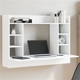 Bureau mural blanc 105x48x75 cm bois d ingénierie - 1