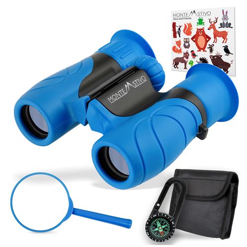 Jumelles Pour Enfants Norsjo Montestivo Grossissement 8X Avec Boussole Et Sac À Dos Plastique Alimentaire Bleu