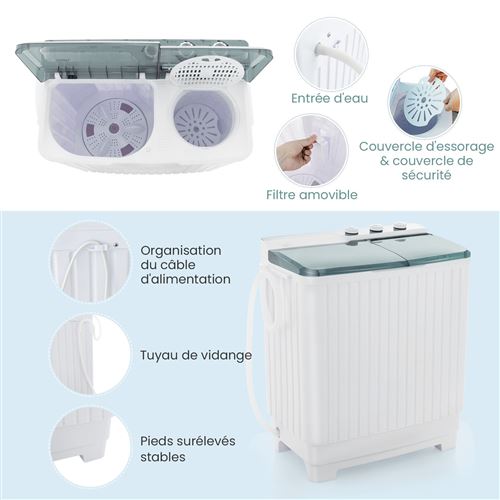 Lave-linge hublot Giantex mini lave linge blanc 43×43×75cm automatique  240W, capacité de lavage 3,5kg avec fonction de déshydratation