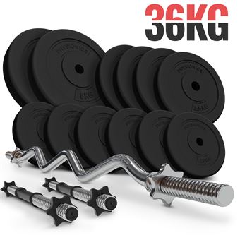 2 Disques Haltères 15kg Physionics - Plastique Noir, Diamètre 31mm Pour Musculation à Domicile
