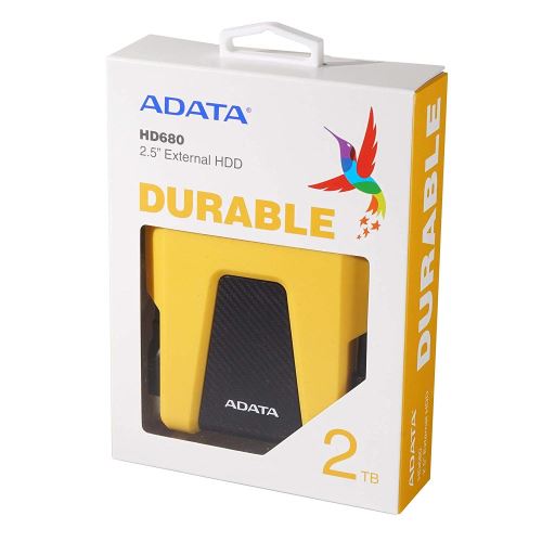 ADATA HD680 - Vaste schijf - gecodeerd - 2 TB - extern (draagbaar) - USB 3.1 - 256-bits AES - geel