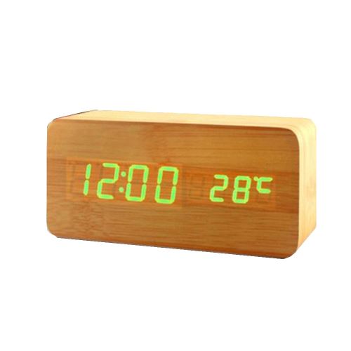 Commande Vocale Calendrier Thermomètre Numérique Led Alarme Horloge en Bois Usb / Aaa Orange PL196