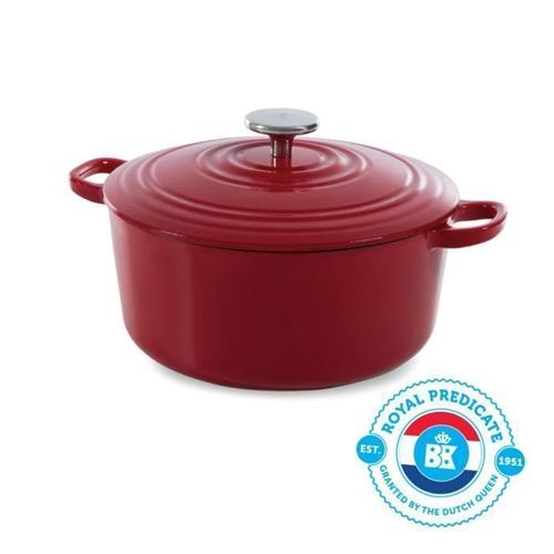 Bk Cookware H6072.528 Bk Bourgogne Cocotte En Fonte - Ronde - 28 Cm - 6.7l - Revetement Emaille - Couvercle Avec Anneaux