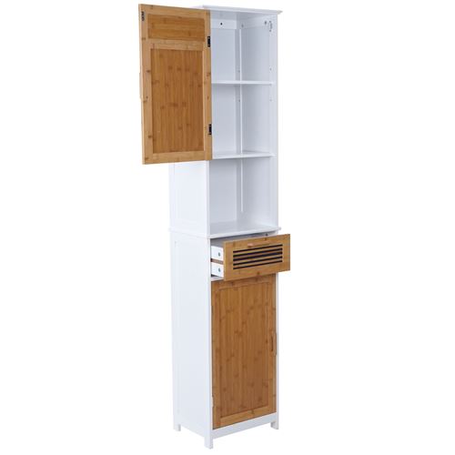 Étagère de salle de bains MENDLER HWC-A85, armoire, bambou, 180x40x31cm blanc