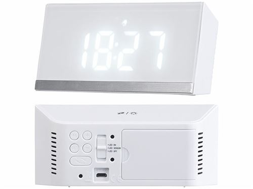 Horloge de table radio-pilotée à LED - Blanc
