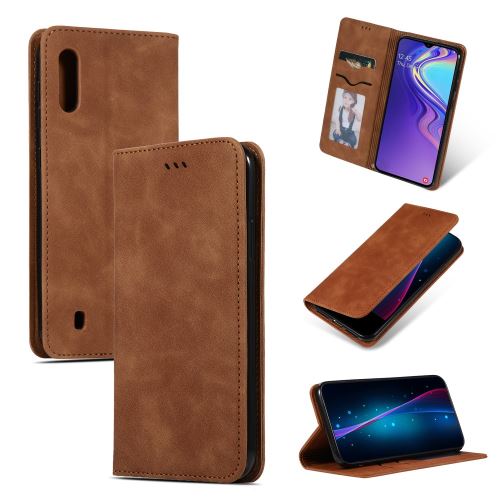 Etui en PU style professionnel à absorption automatique avec support pour cartes et fentes marron pour votre Samsung Galaxy A10/M10
