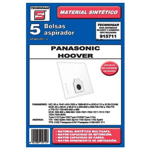 Sac de rechange pour aspirateur tecnhogar 915711 (5 uds)