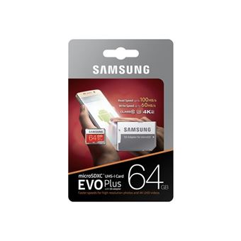 Carte micro SD Evo Plus Samsung 64 Go avec adaptateur SD Carte memoire SD Achat prix fnac