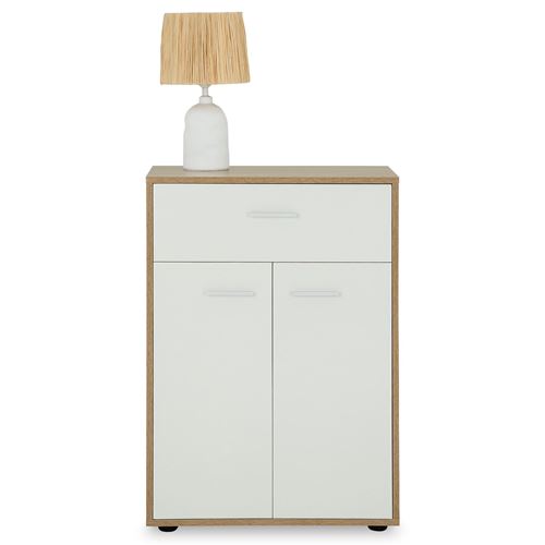Buffet CALAIS, en mélaminé décor chêne sonoma et blanc mat