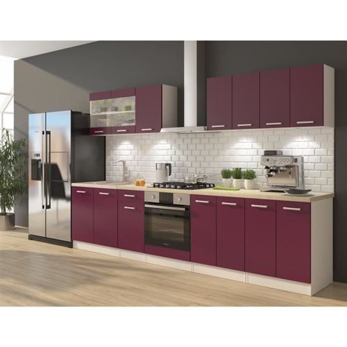 ULTRA Cuisine complete avec meuble four et plan de travail inclus L 300 cm - Aubergine mat
