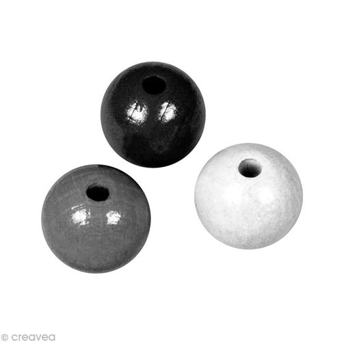 Perle en bois couleur 8 mm - Assortiment Noir et blanc x 82