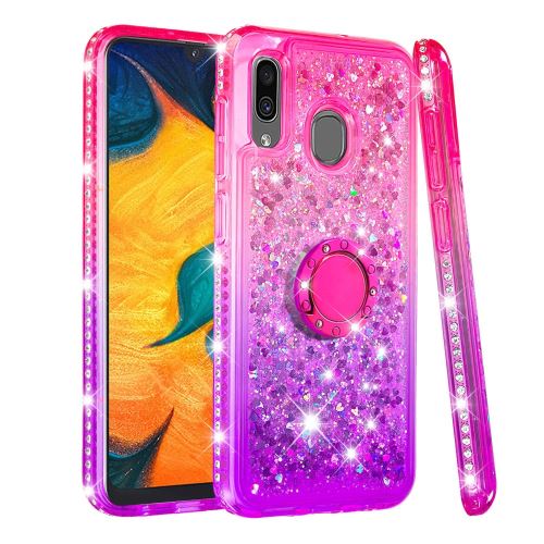 Coque en TPU Sable mouvant à paillettes dégradé avec boucle en anneaux rouge/violet pour votre Samsung Galaxy A30/A20