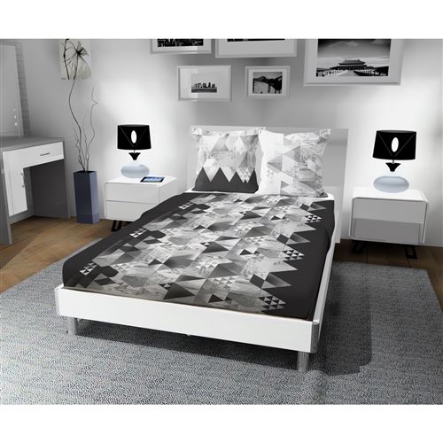 Parure de lit 260X300 cm en coton 57 Fils NORDIQUE anthracite, par Soleil d'ocre