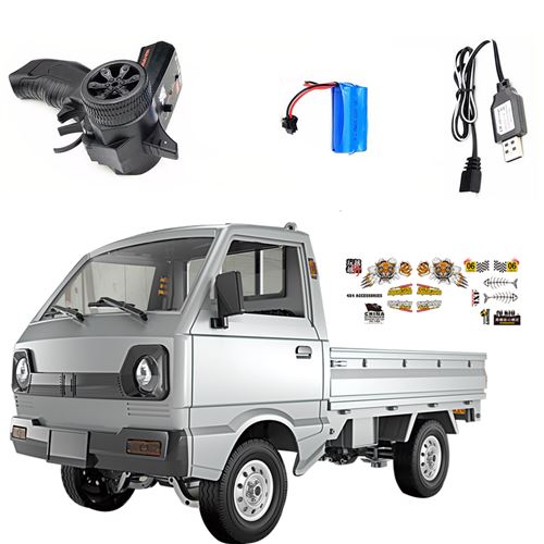 Voiture radio commandée WPL D12 1/10 2.4G 2WD camion militaire sur chenilles RC tout-terrain argent
