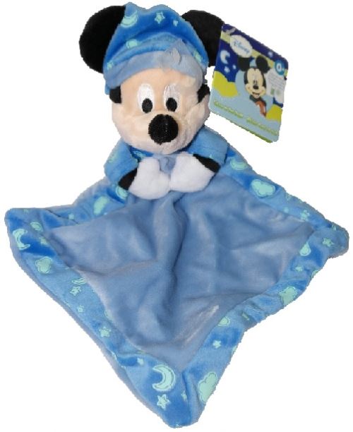 Disney doudou plat brille dans la nuit mickey - doudou bleu - peluche enfant