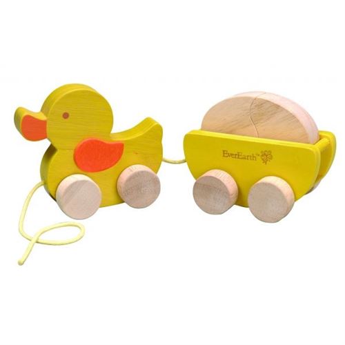 Everearth Canard de trait avec corde en bois d'œuf corde blanche jaune