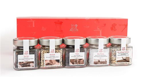 Peugeot Saveurs 35815 Tentation épices Coffret 5 Cubes Assortiment de 3 poivres et 2 sels, Transparent