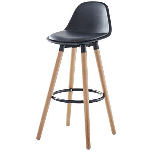 Générique Brit Tabouret de Bar en Bois hetre Massif - revetement Simili Noir - scandinave - Assise Hauteur 70.5cm