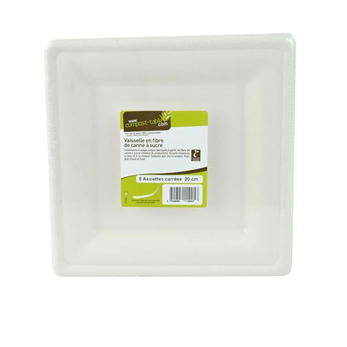NATURESSE - N128-6 - 6 Assiettes carrées Karo - Canne a sucre - 20 x 20 cm