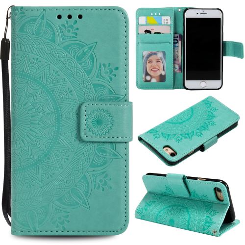 Etui en PU fleur avec support cyan pour votre Apple iPhone 7/8 4.7 pouces
