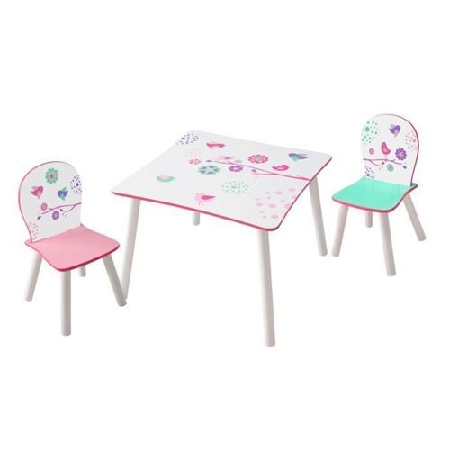 HELLOHOME Table et deux chaises - motif Fleurset oiseaux
