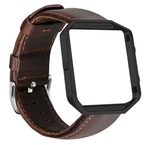 Bracelet en PU boucle classique avec cadre de cadran café pour votre Fitbit Blaze