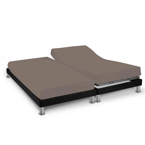 Drap housse taupe TPR pour sommier articulé 2x80x200