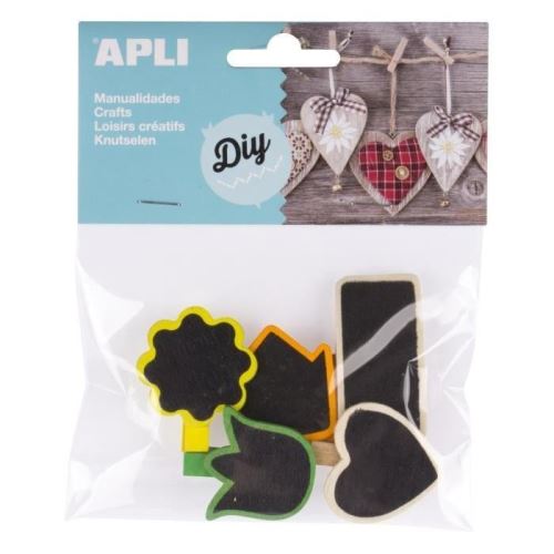 Apli sachet de 5 mini pinces en bois ardoise - formes assorties 014783