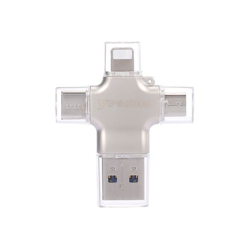 yvonne Y23 USB3.0 U disque 64Go USB Lightning Micro USB Type-C quatre-en-un disque OTG U pour téléphone / PC / ordinateur - argent