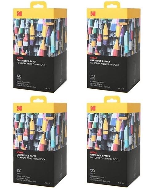 KODAK Pack Bundle 4 x PHC120 – Cartouche et papiers 480 photos format 10 x 15 cm (Compatible imprimante KODAK PD450, PD480, PD450WIFI et PD460)