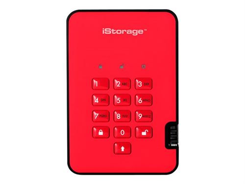 iStorage diskAshur² - Disque dur - chiffré - 500 Go - externe (portable) - USB 3.1 Gen 1 - 5400 tours/min - mémoire tampon : 8 Mo - AES 256 bits, FIPS 197 - rouge passion - Conformité TAA