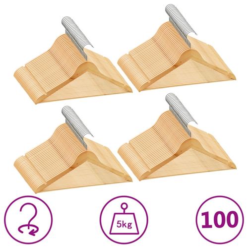Cintres antid&eacute;rapants 100 pcs Bois dur Vidaxl Marron