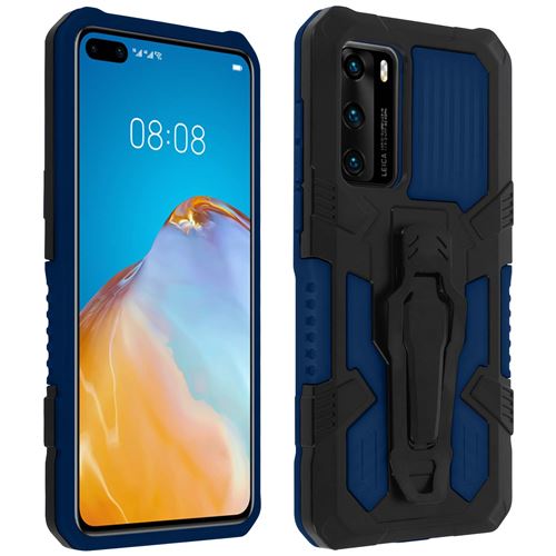 Coque pour Huawei P40 Antichoc Béquille et Clip Ceinture Métallique Bleu