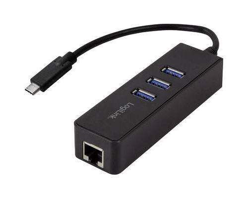Adaptateur USB 3.0 LogiLink USB-C 3-Port Hub with Gigabit Ethernet UA0283 [1x USB 3.0 mâle type C - 1x RJ45 femelle, USB 3.0 femelle type A]