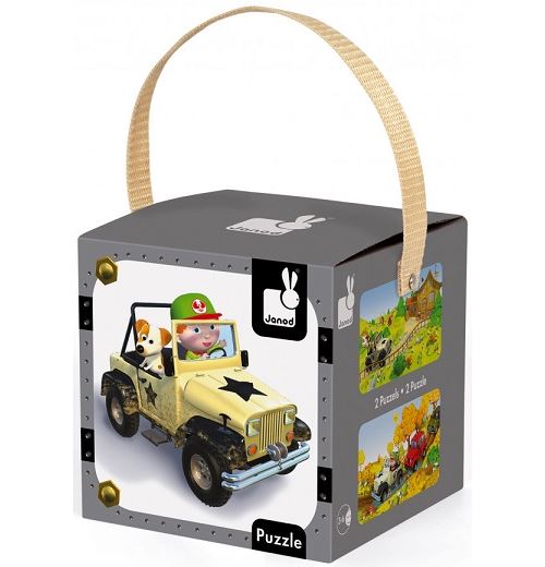 Coffret de 2 puzzles progressifs janod jack et sa jeep 24 - 36 pieces