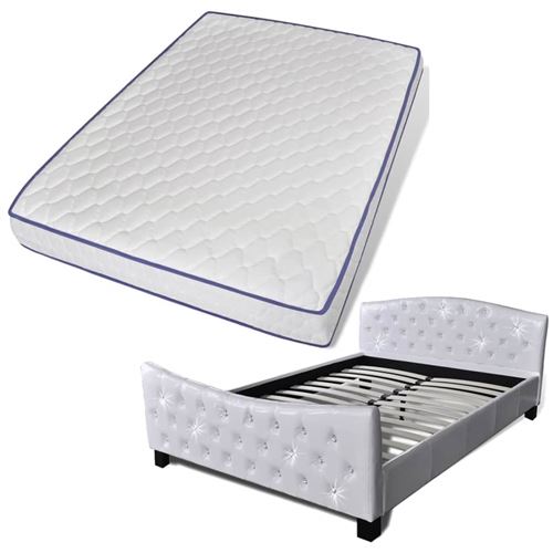 vidaXL Bed met traagschuim matras kunstleer wit 140x200 cm