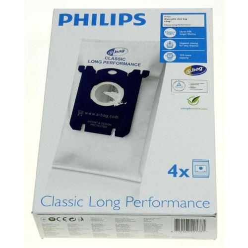 S-Bag Sacs Aspirateur (X4) Classique Long Performance pour Aspirateur Philips