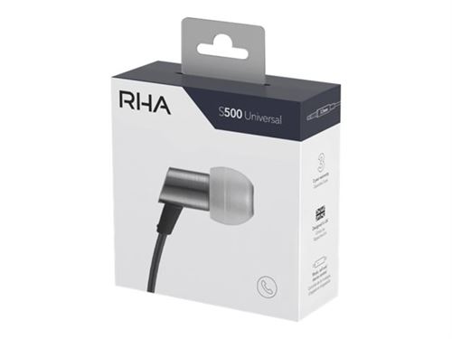 RHA S500 Universal - In-ear hoofdtelefoons met micro - inwendig - met bekabeling - 3,5 mm-stekker - ruisisolatie