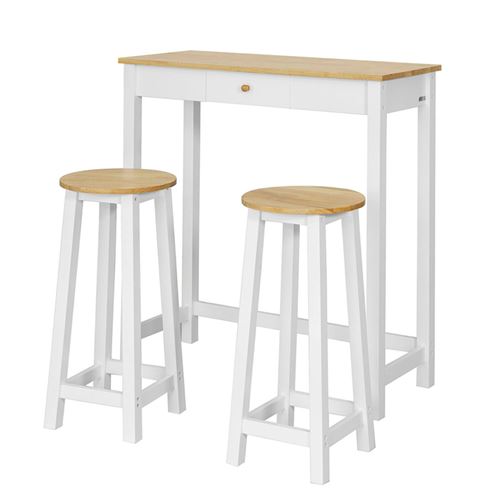 sobuy® fwt50-wn set de 1 table + 2 tabourets table mange-debout