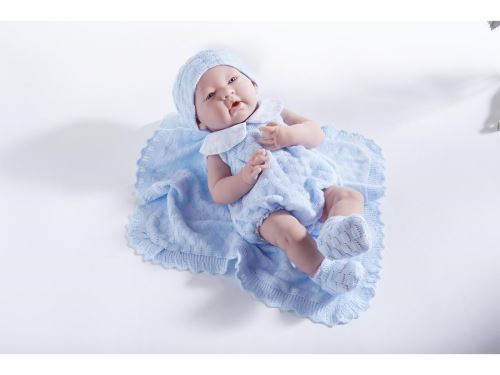 Berenguer - All-Vinyl La Newborn Doll in blue knit outfit with blanket. REAL BOY!