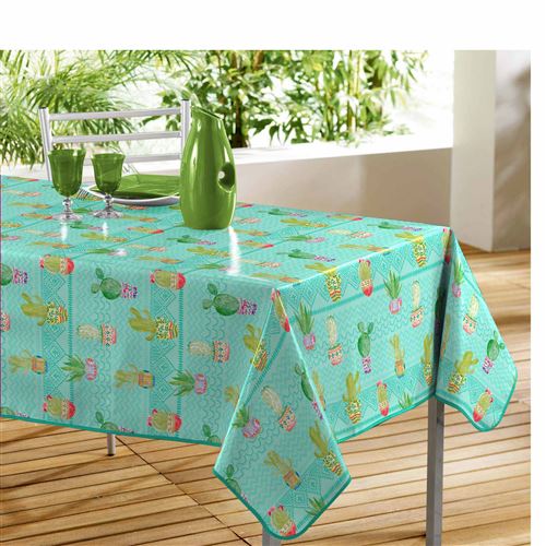 Nappe rectangle 140 x 240 cm pvc imprime melocactus Bleu