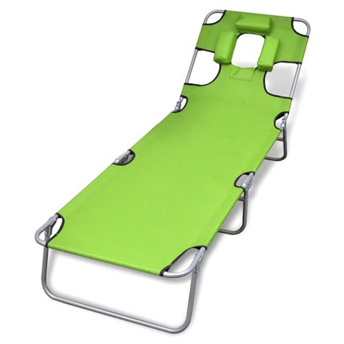 Vidaxl Vert Chaise Longue Avec Coussin De Tête Acier Enduit De Poudre