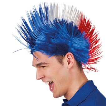 perruque punk bleu blanc et rouge - 1