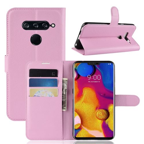 Etui en PU litchi rose pour votre LG V40 ThinQ