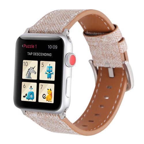 Bracelet de montre en cuir et denim pour Apple Watch Series 6/ SE/ 5/ 4 40mm - Kaki