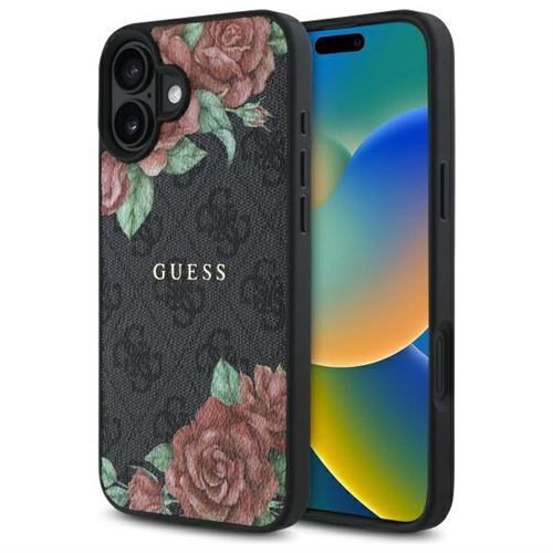 Guess Noir Coque Magsafe Pour Apple Iphone 16, Imprimé Fleurs 4G, E - Image 4