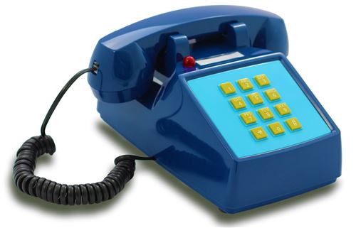OPIS PushMeFon cable : Téléphone retro filaire a touches avec sonnerie cloche en métal classique (bleu foncé)