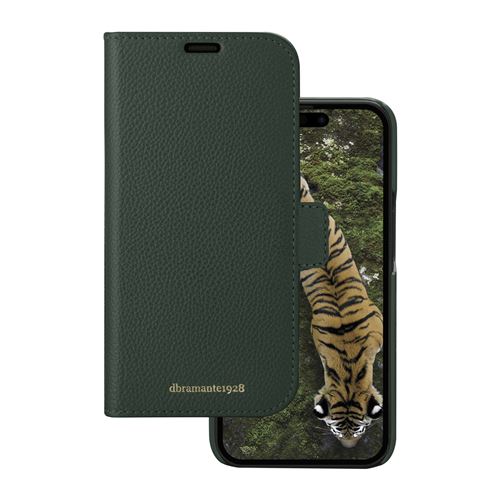 dbramante1928 New York - Étui à rabat pour téléphone portable - cuir marbré pleine fleur - sempervirent - pour Apple iPhone 15 Pro