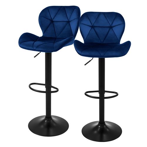 Non Renseigné Bleu Ml-Design Lot De 2 Tabourets De Bar En Velours Rembourrées Avec Dossier Et Repose-Pieds Réglable En Hauteur 59-79 Cm Pivotante À 360° Chaise - Image 3