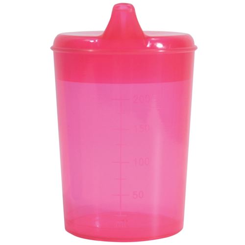 Tasse, gobelet rose à boire avec deux becs pour boisson et aliment